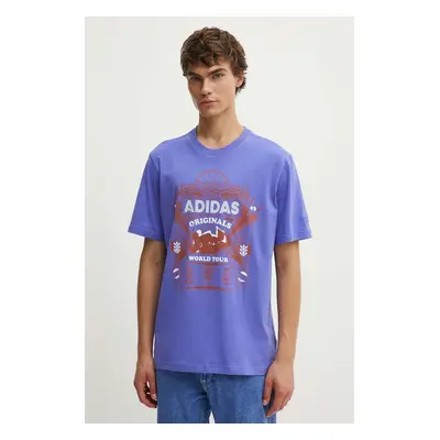 Bavlněné tričko adidas Originals fialová barva, s potiskem, IZ2584