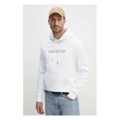 Bavlněná mikina Calvin Klein pánská, bílá barva, s kapucí, s aplikací, K10K113090