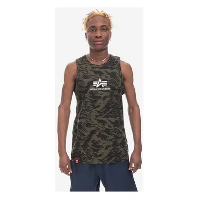 Bavlněné tričko Alpha Industries Basic Tank Camo zelená barva, 126566C.634-green