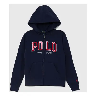 Dětská mikina Polo Ralph Lauren tmavomodrá barva, s kapucí, s potiskem, 323950835001