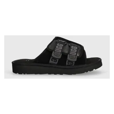 Kožené pantofle UGG Goldencoast Strap Slide pánské, černá barva, 1142730