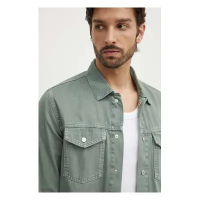 Džínová košile Pepe Jeans REGULAR OVERSHIRT pánská, zelená barva, regular, s klasickým límcem, P