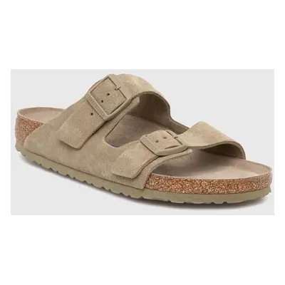 Semišové pantofle Birkenstock Arizona SFB pánské, zelená barva, 1019045