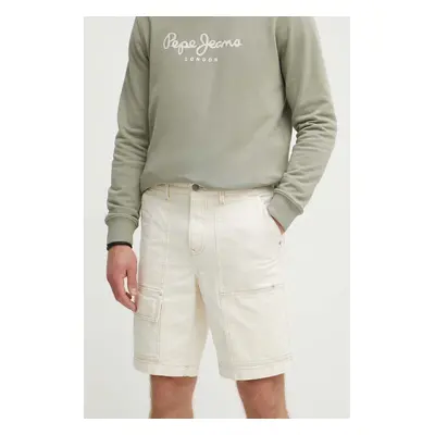 Džínové šortky Pepe Jeans RELAXED SHORT UTILITY COLOUR pánské, béžová barva, PM801121