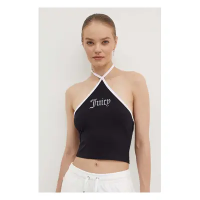 Top Juicy Couture CONTRAST CROSS OVER HALTER TOP dámský, černá barva, JCWCT24304