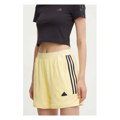 Kraťasy adidas Tiro dámské, žlutá barva, s aplikací, high waist, IX3729