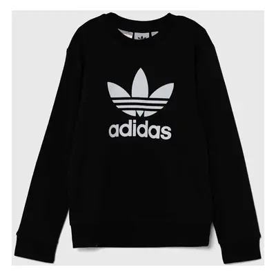 Dětská mikina adidas Originals TREFOIL CREW černá barva, s potiskem, IY7435