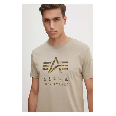 Bavlněné tričko Alpha Industries béžová barva, s potiskem, 146506