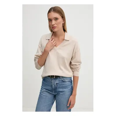 Svetr z vlněné směsi Pepe Jeans ISELA POLO dámský, béžová barva, lehký, PL702222