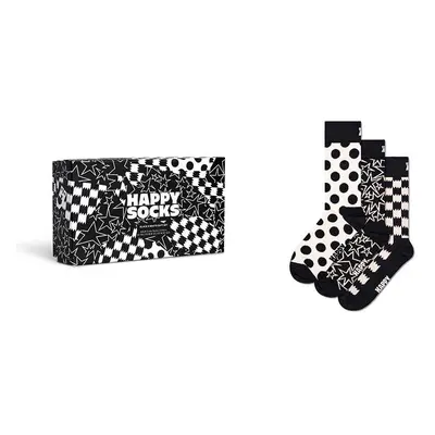 Ponožky Happy Socks 3-Pack Black And White Gift Set černá barva, P001722