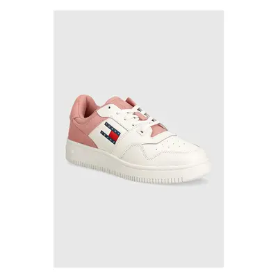 Kožené sneakers boty Tommy Jeans TJW RETRO BASKET MIX MEDIA růžová barva, EN0EN02653