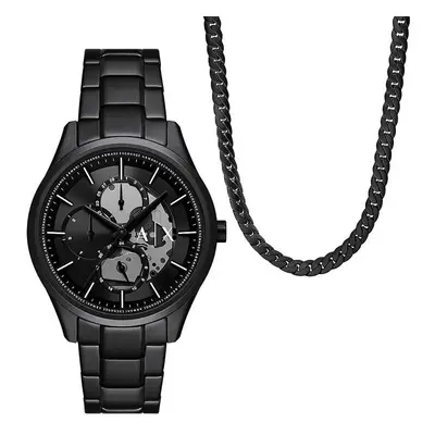 Hodinky a náhrdelník Armani Exchange černá barva, AX7160SET