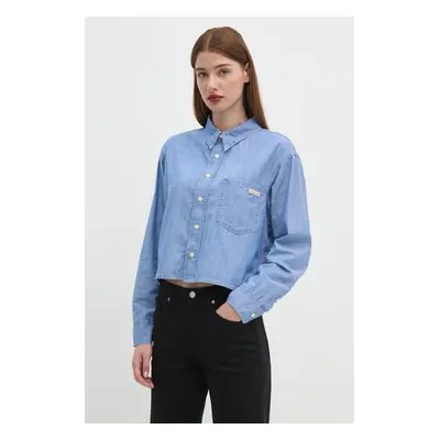 Bavlněná košile Calvin Klein Jeans modrá barva, relaxed, s klasickým límcem, J20J224899