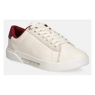 Kožené sneakers boty Tommy Hilfiger CHIC COURT SNEAKER béžová barva, FW0FW08123