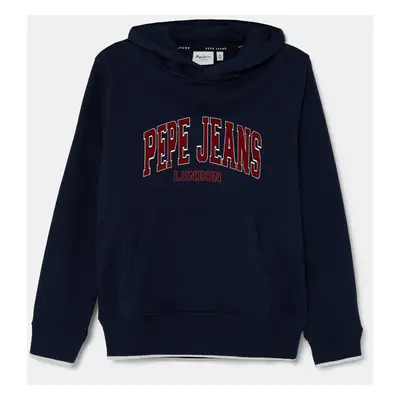 Dětská bavlněná mikina Pepe Jeans BAIN HOODIE tmavomodrá barva, s kapucí, s potiskem, PB581624