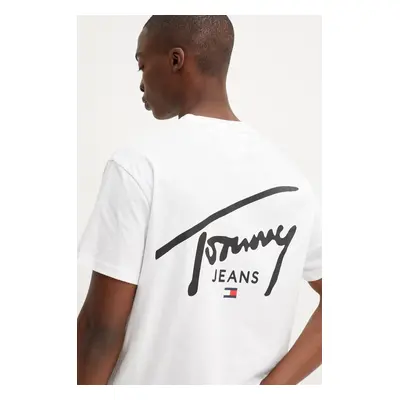 Bavlněné tričko Tommy Jeans bílá barva, s potiskem, DM0DM18536