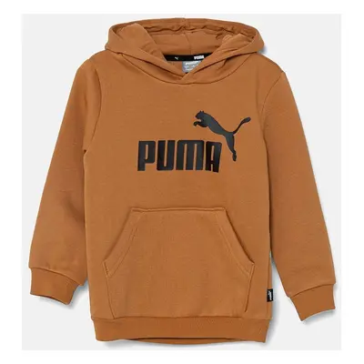 Dětská mikina Puma hnědá barva, s kapucí, s potiskem