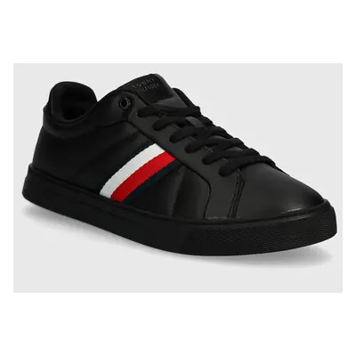 Sneakers boty Tommy Hilfiger ICON COURT LTH STRIPES černá barva, FM0FM05163