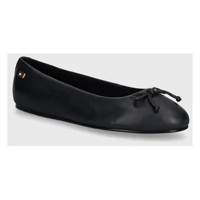 Kožené baleríny Tommy Hilfiger ESSENTIAL CHIC BALLERINA černá barva, FW0FW08059