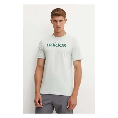 Bavlněné tričko adidas Essentials zelená barva, s potiskem, IZ4767