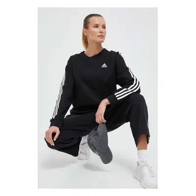 Bavlněná mikina adidas dámská, černá barva, hladká, IC8766