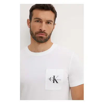 Bavlněné tričko Calvin Klein Jeans bílá barva, s potiskem, J30J320936