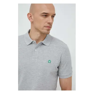 Bavlněné polo tričko United Colors of Benetton šedá barva