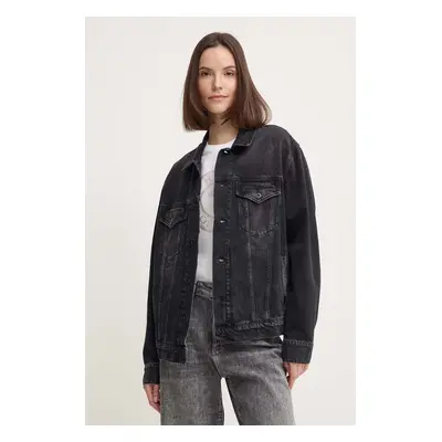 Džínová bunda Pepe Jeans BOYFRIEND JACKET dámská, černá barva, přechodná, oversize, PL402390XH7