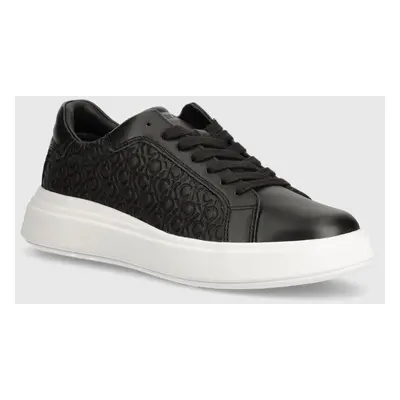 Kožené sneakers boty Calvin Klein LOW TOP LACE UP LTH MONO černá barva, HM0HM01498