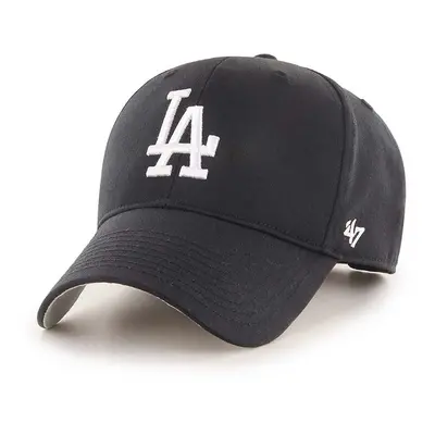 Bavlněná baseballová čepice 47brand MLB Los Angeles Dodgers černá barva, s aplikací, B-RAC12CTP-