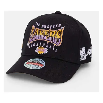 Čepice s vlněnou směsí Mitchell&Ness Los Angeles Lakers černá barva, s aplikací, HHSSINTL1434-LA