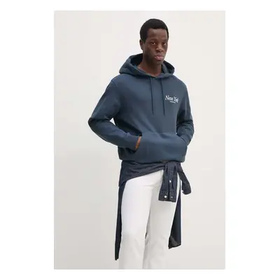 Bavlněná mikina Calvin Klein Jeans pánská, tmavomodrá barva, s kapucí, s aplikací, J30J326876