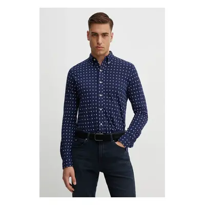 Bavlněná košile Polo Ralph Lauren tmavomodrá barva, slim, s límečkem button-down, 710951941