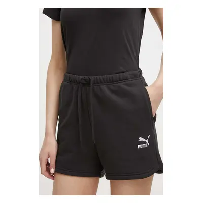 Bavlněné šortky Puma BETTER CLASSIC černá barva, s aplikací, high waist, 624236