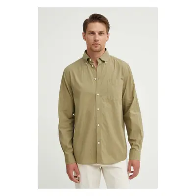 Bavlněná košile Les Deux zelená barva, regular, s límečkem button-down, LDM410183