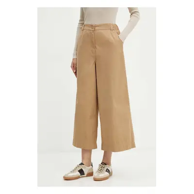 Bavlněné kalhoty Weekend Max Mara béžová barva, široké, high waist, 2425136101600