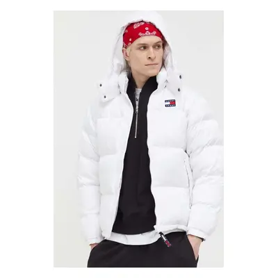 Péřová bunda Tommy Jeans pánská, bílá barva, zimní