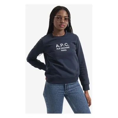 Bavlněná mikina A.P.C. Sweat Tina COEBH-F27561 MARINE dámská, tmavomodrá barva, s aplikací