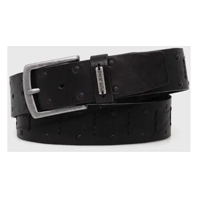 Kožený pásek Pepe Jeans KENT BELT pánský, černá barva, PM021030