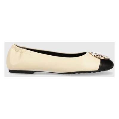 Kožené baleríny Tory Burch Claire Cap Toe Ballet béžová barva, 148336-001