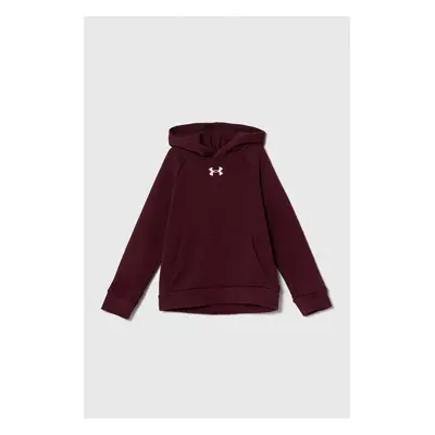 Dětská mikina Under Armour UA Rival Fleece vínová barva, s kapucí, s aplikací