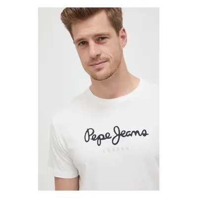 Bavlněné tričko Pepe Jeans Eggo béžová barva, s potiskem