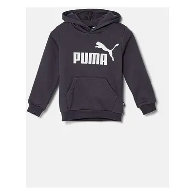 Dětská mikina Puma šedá barva, s kapucí, s potiskem