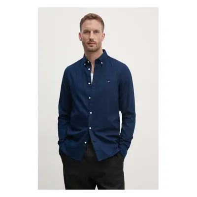 Bavlněná košile Tommy Hilfiger tmavomodrá barva, slim, s límečkem button-down, MW0MW34568