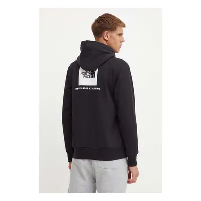 Mikina The North Face Raglan Redbox Hoodie pánská, černá barva, s kapucí, s potiskem, NF0A89F9KY