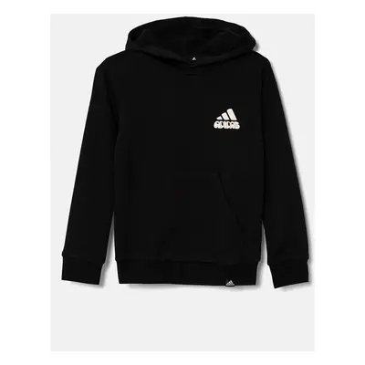 Dětská mikina adidas DOODLE PACK HD černá barva, s kapucí, s potiskem, IZ0420