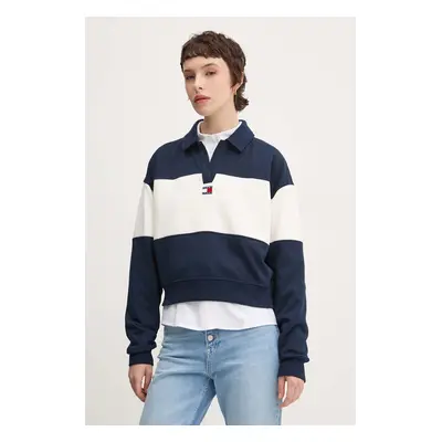 Mikina Tommy Jeans dámská, tmavomodrá barva, vzorovaná, DW0DW18705