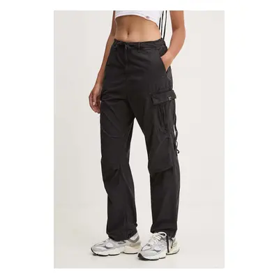 Bavlněné kalhoty Superdry černá barva, jednoduché, high waist, W7011070A-02A