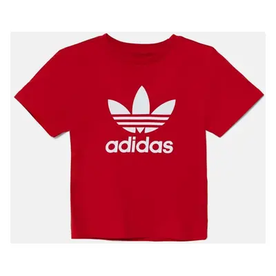 Dětské bavlněné tričko adidas Originals TREFOIL TEE červená barva, s potiskem, IY7423