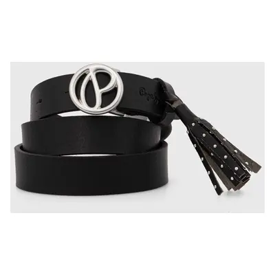 Kožený pásek Pepe Jeans ATHENAS BELT dámský, černá barva, PL020851